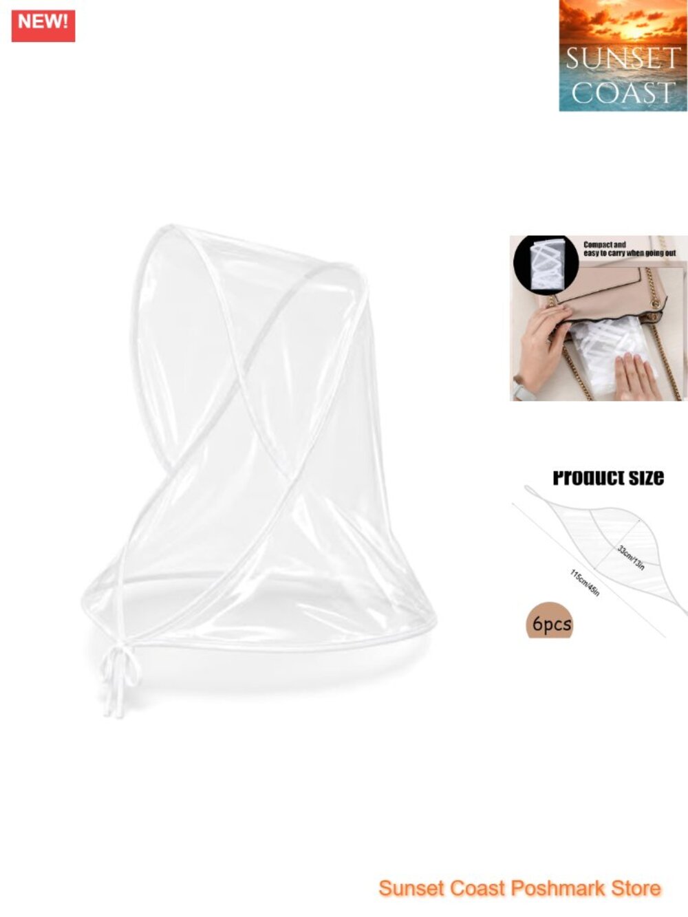 6pk Clear Waterproof Rain Bonnets with Visor for Women Hats